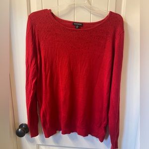 Women’s size large sweater - red soft cotton sweatier with red sparkly beads